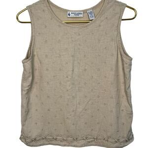 Vintage Marsh Landing Sleeveless Shirt Linen Beige Stars Boho Size S/M